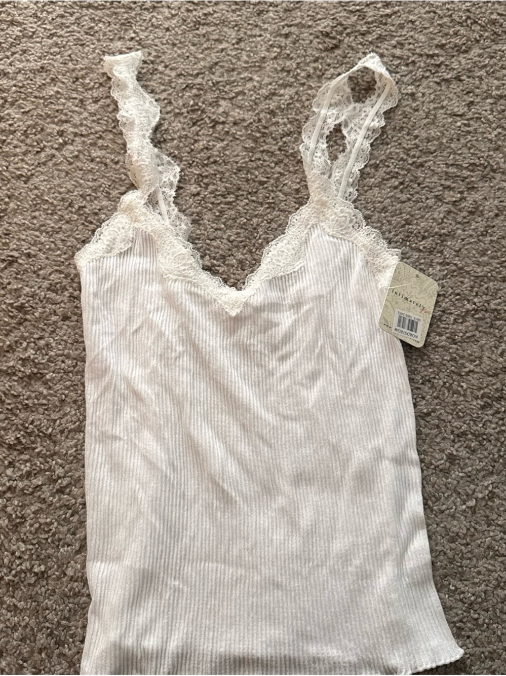 Free People Ivory Ribbed Lace-Trim Tank